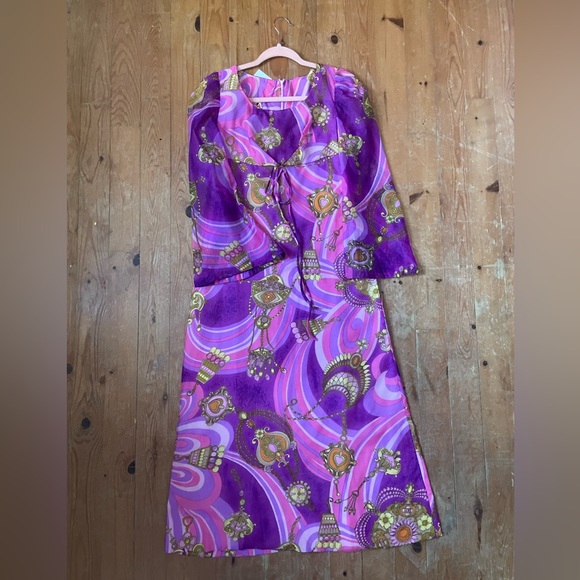 70s psychedelic empire waist dress - Picture 2 of 3